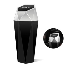 OBLLAR Car Trash Can with Lid,Diamond Design Small Automatic Portable Trash Can, Leakproof Car Garbage Can for Automotive Car, Home, Office, Kitchen, Bedroom (Silver)