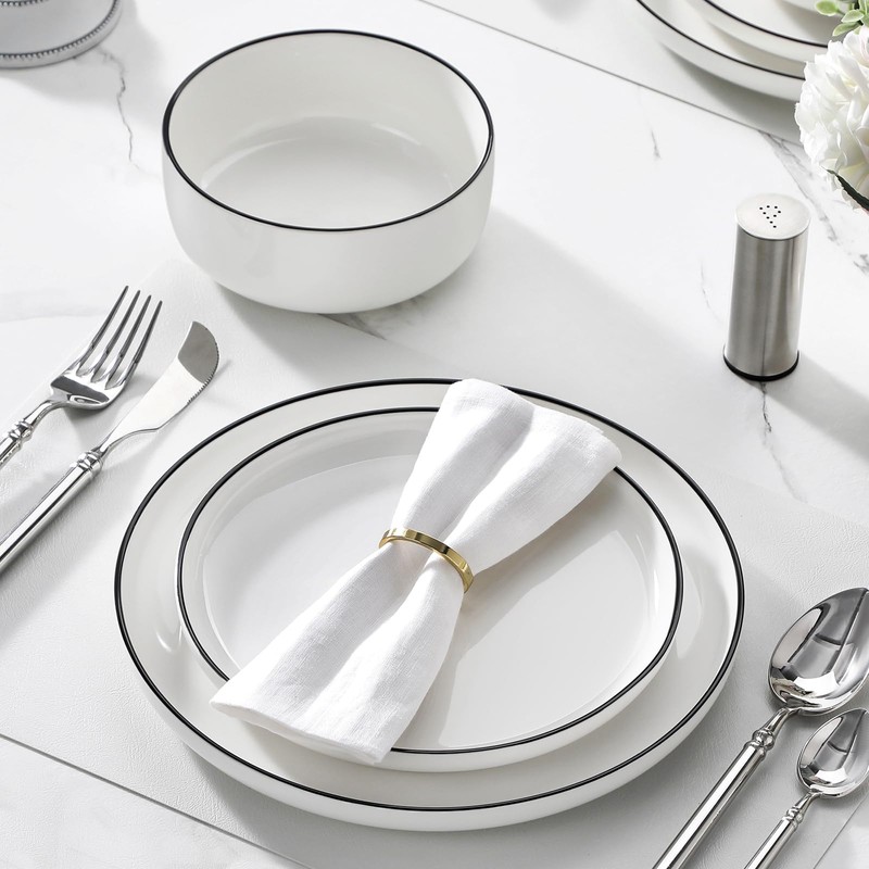 MALACASA Plates and Bowls Sets, 18 Pieces Modern Porcelain Dinnerware
