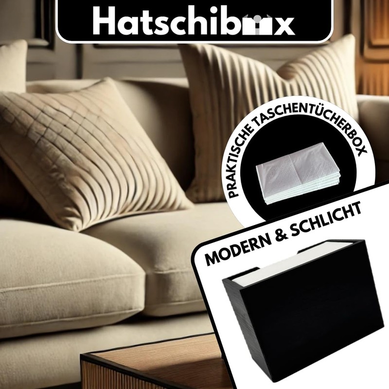Hatschibox Black Wood, Tissue Box - Stylish Tissue Box, Refillable
