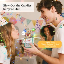 NANXU Happy 45TH Birthday Pop Up Card with Blowable Lights and Music, Funny 3D Foldable Birthday Greeting Cards Gifts for 45 Years Old Mom Dad Wife Husband Friend