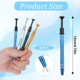 4PCS 4 Prongs Jeweler's Pick Up Tool, Piercing Ball Grabber Tool, 4-Claw Pick Up Tools for Small Parts, Pearl Grabber for IC Chip and Electronic Components, Nails Clamping (Gold, Silver, Black, Blue)