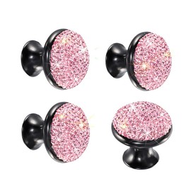 SAVORI Decorative Drawer Knobs, Designed Crystal Cabinet Knob Bling Rhinestone Dresser Cupboard Wardrobe Pulls Handles with Screws for Home Kitchen Bathroom 4 Pack (Pink)