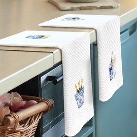 shiviody Chinoiserie Champagne Kitchen Towels - Blue and White Dish Towels, Gifts for Wine Lovers, Coquette Bow Decorative Absorbent Dishcloths Hand Towel for Bar Club Decor 16x24 Inches