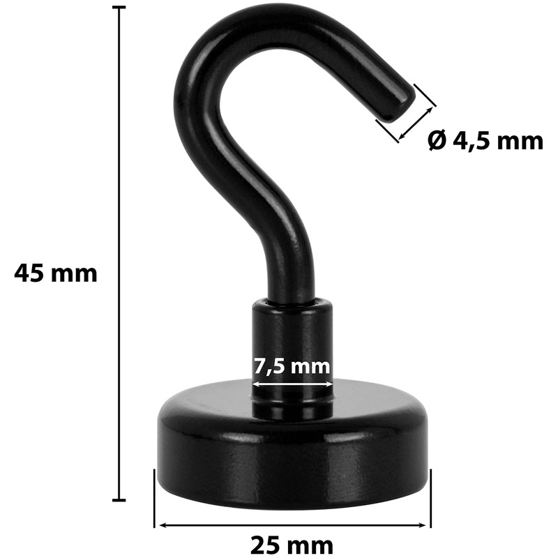 POPPSTAR 5 Pieces Magnet Hook Black Extra Strong (Clamping Force
