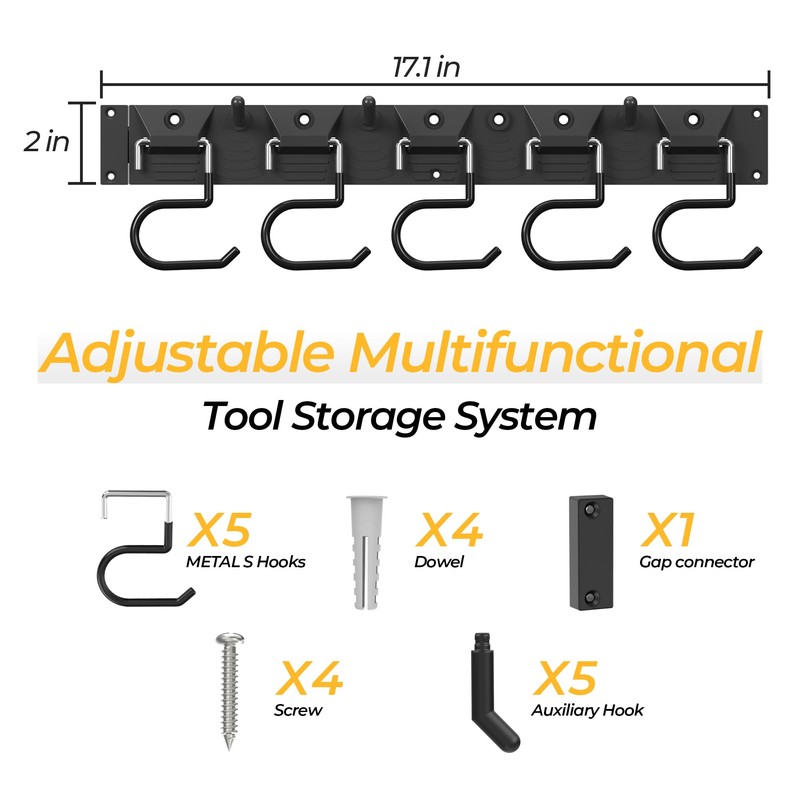 GARLWOLEX 34 Inch Garden Tool Organizer Wall Mount with Non