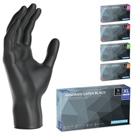 ARNOMED Disposable Gloves XL, Latex Gloves, Black (Pack of 100) Disposable Gloves, Powder-Free, Latex Disposable Gloves, Cleaning Gloves, Latex Gloves, Disposable / Disposable Gloves, XS, S, M, L & XL