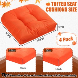 Barydat 4 Pcs Christmas Outdoor Red Chair Cushions 18.9 x 18.9 Inch Waterproof Sun Protection Patio Furniture Overstuffed Seat Cushion Chair Pad with Round Corner for Indoor (Orange)