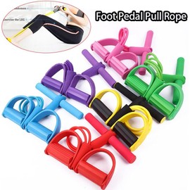 Multifunction Elastic Sit Up Pull Rope Foot Pedal - 4 Tubes Pedal Resistance Band - Chest Expander Ideal Fitness Exercise at Home/Gym - Targeting Arms, Legs & Abdomen for Slimming Training (Yellow)