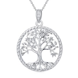 Moissanite Tree of Life Necklace, 925 Sterling Silver Family Tree of Life Pendant Necklaces Jewelry Gift for Women/Mom/Wife/Grandma (Style 9)