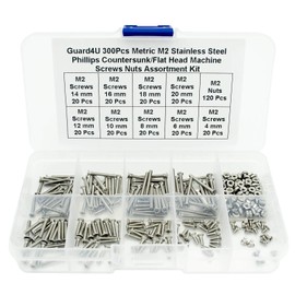 Guard4U 300Pcs Metric M2 Stainless Steel Phillips Countersunk/Flat Head Machine Screws Nuts Assortment Kit- M2x 4mm/ 6mm/ 8mm/ 10mm/ 12mm/ 14mm/ 16mm/ 18mm/ 20mm