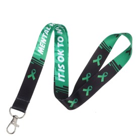 40 Pcs Mental Health Awareness Lanyard with Buckle Green Awareness Ribbon Lanyard Keychain and ID Holder for Keys or Badge Mental Badge Awareness Lanyards for Women Men Teacher Student Gifts Supplies