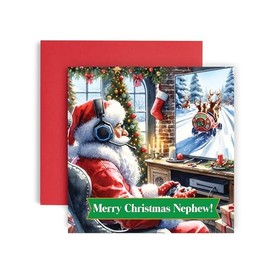 Huxters Christmas Cards for Newphew Teenage Boys – Santa Gamer Gaming Happy Christmas Card for him Son Grandson or Nephew Christmas card (Nephew)
