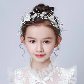 IYOU Flower Girl White Heapiece Pearl Bridal Hair Accessories Prom Communion Hair Accessories for Women Girls