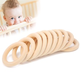 10pcs Baby Wooden Rings for Crafts, Natural Wooden Teething Ring Baby Children's Disease Ring Wood Teether Teething Rings Chew Toy for Babies Children Care Wood Bracelet DIY Crafts