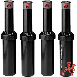 Pack of 4 MINIPRO turbine sprinklers 1/2 inch. Range 5.10 to 9.1 m. 1/2 inch female thread. Adjustable angle pop-up garden sprinkler K-RAIN, black