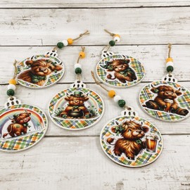 AGD St Patrick's Decor - Cute Highland Cow Ornaments 6pc Set