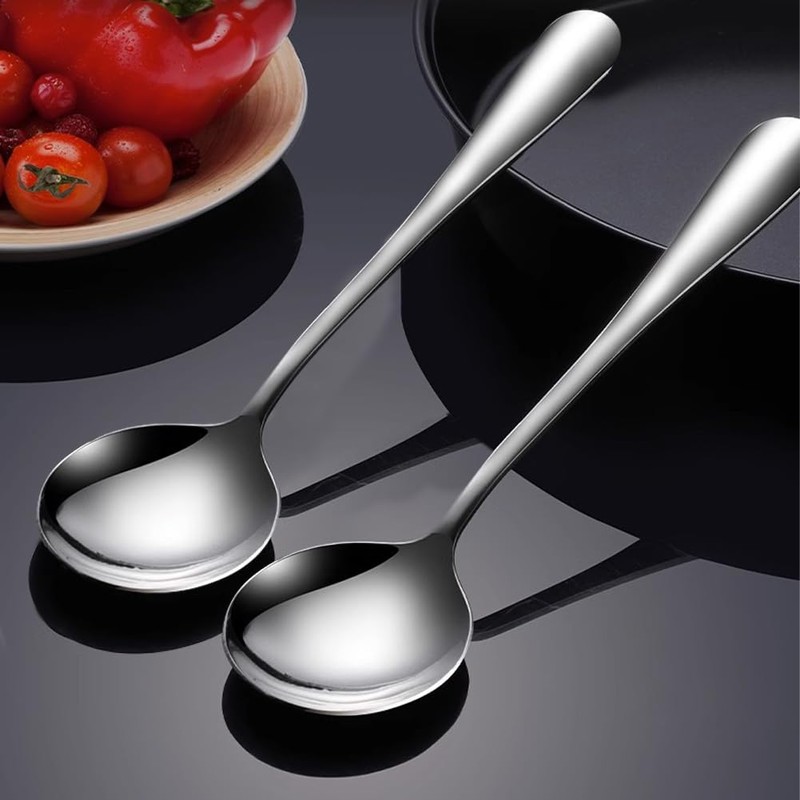 Round Soup Spoons Stainless Steel Spoon, Easy-Clean Round Soup Spoon,