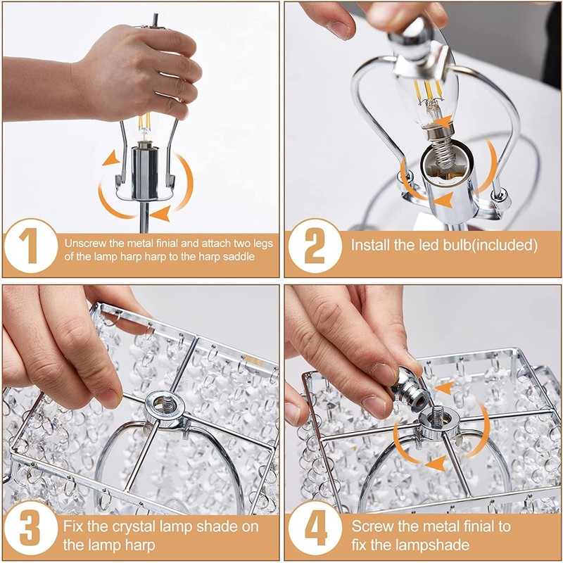 Touch Crystal Table Lamp Silver, Bedside Lamp with USB C+A