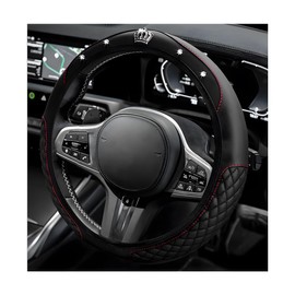 BWBWND Soft Leather Steering Wheel Cover, 15 Inch Elastic Non-Slip Car Wheel Protector with Crystal Diamond, Universal Sparkling Diamond Crown Accessories for Most Steering Wheels (Black)
