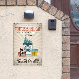 Cat Laundry Humor Tin Sign 8X12IN Whimsical Metal Wall Art for Pet-Friendly Home, Laundry Room & Cat Cafe Decor