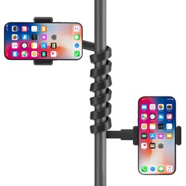 Chunxiao Mic Stand Phone Holder for Microphone Stand Fits Most 3.5" - 7.5" Smartphones - Flexible Dual Cell Phone Holder for Mic Stand Mount, Drum Stand, Music Stand Phone Holder for Any Poles