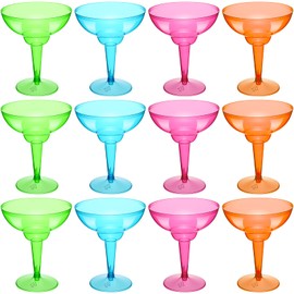 ywmigl 12 Pcs Plastic Margarita Glasses 12 oz Margarita Cups Mexican Theme Party Decorations Martini Glasses Bulk Cocktail Glass for Wedding Mexican Theme Carnivals (Multicolor)