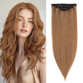 S-noilite Clip in Human Hair Extensions,Remy Clip in Human Extensions 6 Pcs 6clips Straight Light Brown Hair Extensions for Women 22Inch 47g