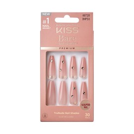 KISS False Nails Kit, Bare but Better Ready to Wear Sculpted Nails, Stick and Glue Included, X-Long, Coffin Shape with Rhinestones, Long-Lasting Hottest Trend Glue on Nails, Convenient & Easy to Apply