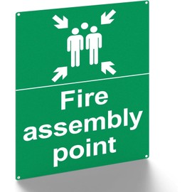 Firefighting Assembly Point Sign 400 x 300 x 1mm,Matte Rigid Plastic firefighting Signs with 4 Pre-Drilled Holes,Outdoor Emergency Meeting Point Signage-Fire Action Safety-Mandatory Safety Signage