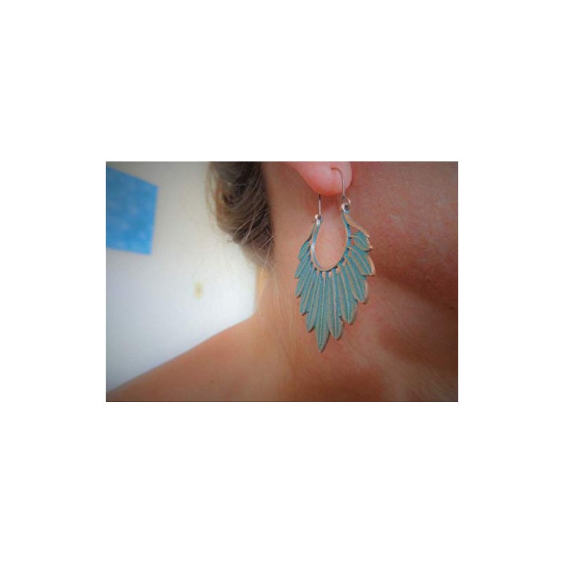 ✿ Feather wreath patina copper feather earrings✿ Exceptional side earrings