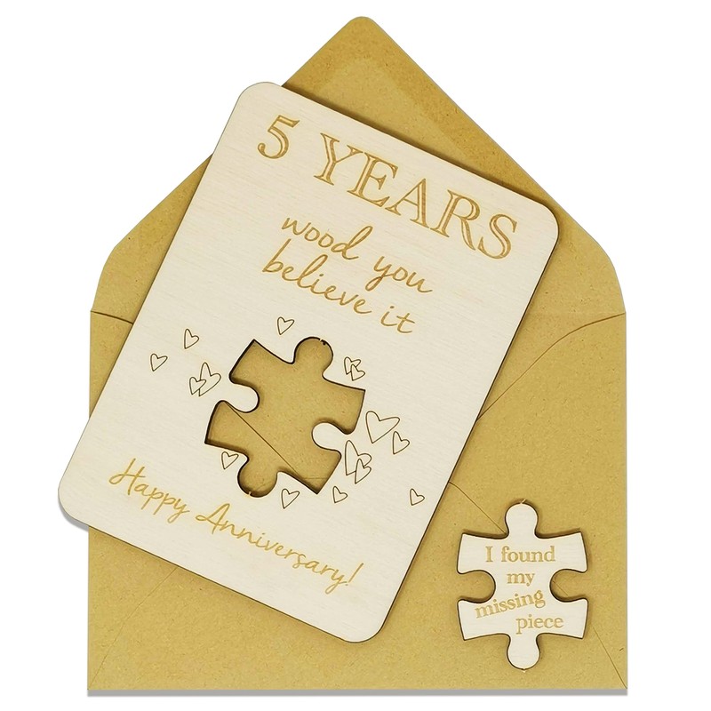 Wooden Anniversary Card with Jigsaw Puzzle Piece "I found my