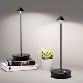 SHANGCAI Cordless Table Lamps Rechargeable, 6000mAh Battery Operated LED Desk Lamp Outdoor Waterproof Portable Touch Dimmable Table Light for Patio Restaurant Dining Home Set of 2 Black