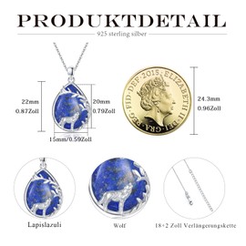 Wolf Necklace Sterling Silver Lapis Lazuli Wolf Necklace Wolf Pendant Gifts Christmas for Women Teenager Girls, Sterling Silver, Lapis Lazuli
