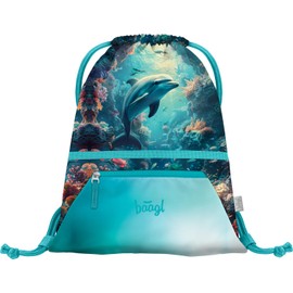 Baagl Gym Bag for Girls - Waterproof Shoe Bag for Children - School and Nursery Sports Bag, Sports Bag, Dolphin