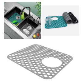 Stainless Steel Sink Grid 13.6x11.6in Anti Slip Scratch Easy Maintenance Sink Grid with Side Drain Hole (Gray)