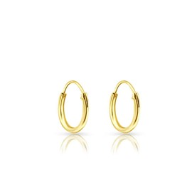 24K Gold Plated 925 Sterling Silver Small Hoop Earrings 10mm - Thin Sleeper Huggie Hoop for Cartilage, Helix, Nose Piercing - Gold Plated Earrings - Hypoallergenic, Unisex Tiny Hoops - Thick 1.5mm