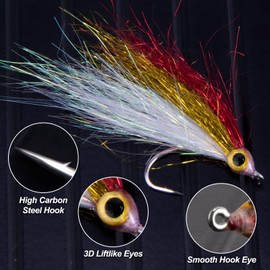 Dr.Fish 6 Pack Wounded Minnow Fly Fishing Flies Fly Ice Dub Fry Slowly Sinking Baitfish Fly for Trout Bass Steelhead Salmon Fly Fishing Lures Freshwater #14