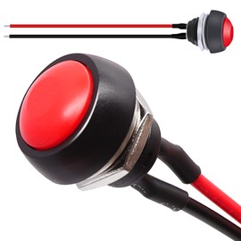 Twidec/2Pcs 12mm 1/2" Mounting Hole On Off Mini Round Waterproof Momentary Push Button Switch Red with Pre-soldered Wires PBS-33B-R-X-2PCS