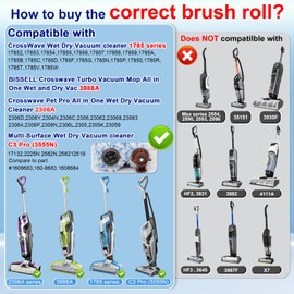 Lemige 2 Pack Multi-Surface Brush Roll 1868 + 2 Pack Vacuum Filter 1866 for Bissell CrossWave 2306A 1785A 3888A Vacuum Cleaner, Compare to Part # 1608683, 160-8683, 1608684