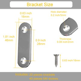 20PCS Straight Brace Brackets 2 Inch Stainless Steel Flat Mending Plates, Repair Fixing Joining Brackets for Wood Furniture with Screws
