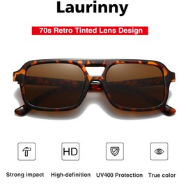Laurinny Retro Square Sunglasses Women Men 70s Vintage Trendy Glasses Classic with Double Bridge Sunglasses, Leopard/Brown
