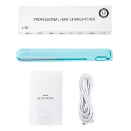 2 in 1 Hair Straightener, Hair Flat Iron USB Ceramics Heating Straightening Curling Flat Iron (Blue)