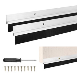 M METERXITY 2-Pack Door Brush Bottom Sweep, 39" L x 1.8" W H-Shape Aluminum Alloy Base with 0.8" Nylon Brush for Industrial/Home/Garage Door Seal, Strong Adhesive Weather Stripping Kit[Silver]