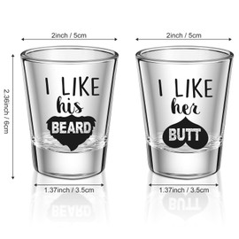 Patelai 2 Pieces I Like His Beard I Like Her Butt Shot Glasses 2 oz Funny Wedding Wine Glasses for Newlyweds and Couples to Celebrate Wedding Engagement Anniversary Bridal Shower Decorations