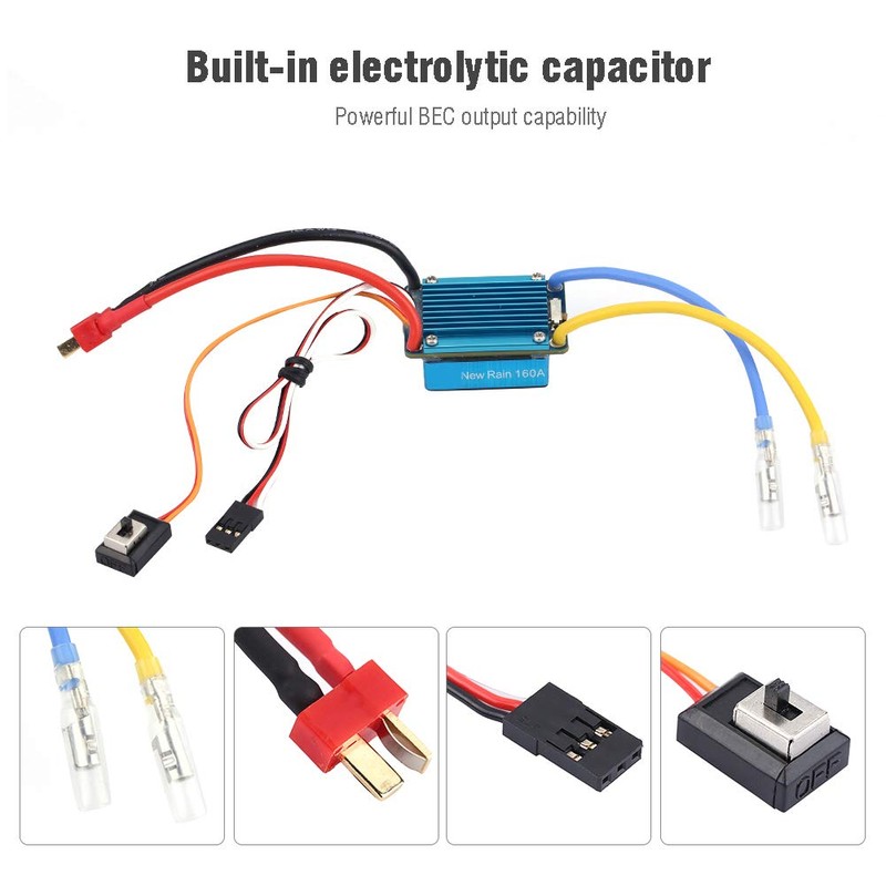 60A Waterproof ESC, 160A Brushed ESC Multi Protection Dustproof Waterproof