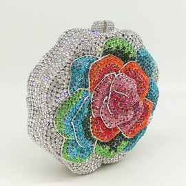 Boutique De FGG Rose Flower Crystal Clutch Women Evening Bags Formal Party Rhinestone Handbag Wedding Bridal Purse, Multicolored #2, Mini