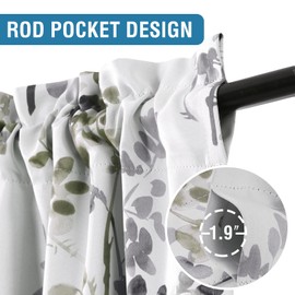 H.VERSAILTEX Valance for Kitchen Windows/Bathroom/Living Room/Bedroom Blackout Window Valance Thermal Insulated Rod Pocket Valance Curtains, 52" W x 18" L, 1 Panel, Floral Pattern in Grey and Sage