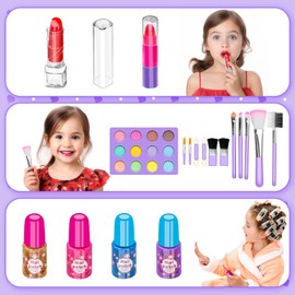 Hollyhi 58 Pieces Really Children's Make-Up Set, Safe Washable Vanity Case, Girls Make-Up Toy, Birthday, Christmas, Children's Make Up Set, Girls Gifts 3, 4, 5, 6, 7, 8, 9, 10, 11, 12 Years (Purple)