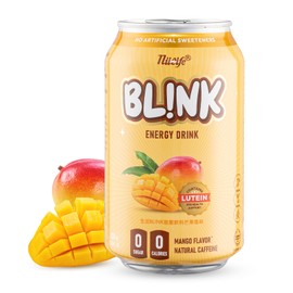 NÜLIFE BL!NK Sparkling Energy Drink – Zero Sugar, Zero Calorie – Natural Caffeine + Lutein for Eye Support – Essential Vitamins – Vegan, Gluten-Free – Mango Flavor, 11.16 Fl Oz (1 Pack)