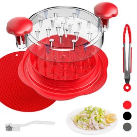 Chicken Shredder Tool Set Red - 4-in-1 Meat Shredder Tool Twist with Tongs, Cleaning Brush, Rubber Grip and Ergonomic Handle - Chicken Shredded Breast & Kitchen Food Shredder, Dishwasher Safe